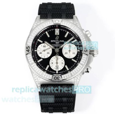 Super Clone Breitling Chronomat B01 Watch Black Chronograph Dial with Diamonds 